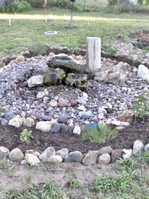 Pondless rock fountain and native plants